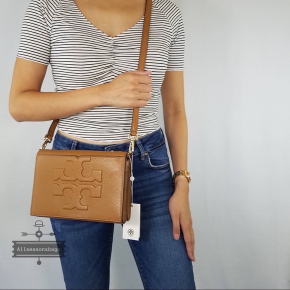 New Tory Burch T Bombe Large Bark Brown Crossbody - Picture 3 of 8